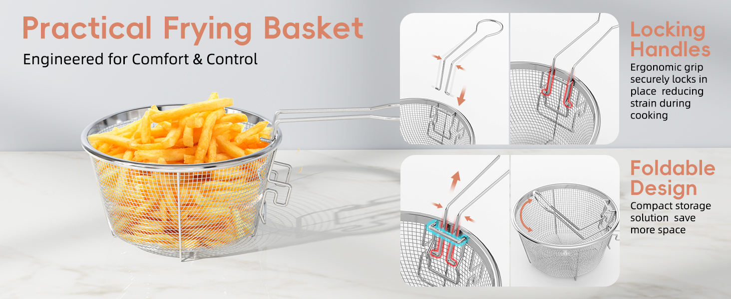 frying pot with basket and lid