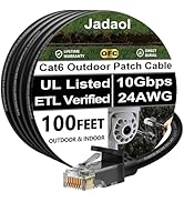Cat 6 Outdoor Ethernet Cable 100 ft (30.48m), Support Cat8/7 Network, 10Gbps 550MHz, 24AWG Pure C...