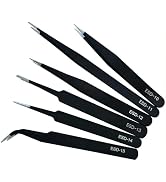 6-Piece Precision Tweezer Set,Anti-Static ESD Safe Stainless Steel Tweezers for Electronics Repai...