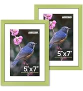 FIXSMITH 5x7 Picture Frame Set of 2, Green Photo Frame with HD Plexiglass, Display Pictures 4x6 w...