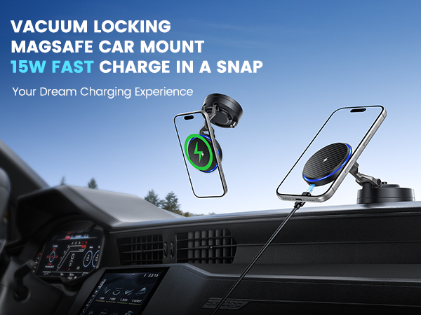 vacuum locking magsafe car mount