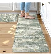 Collive Anti Fatigue Kitchen Mats, Grey/Green Abstract Kitchen Rugs Sets of 2 Non Slip Waterproof...