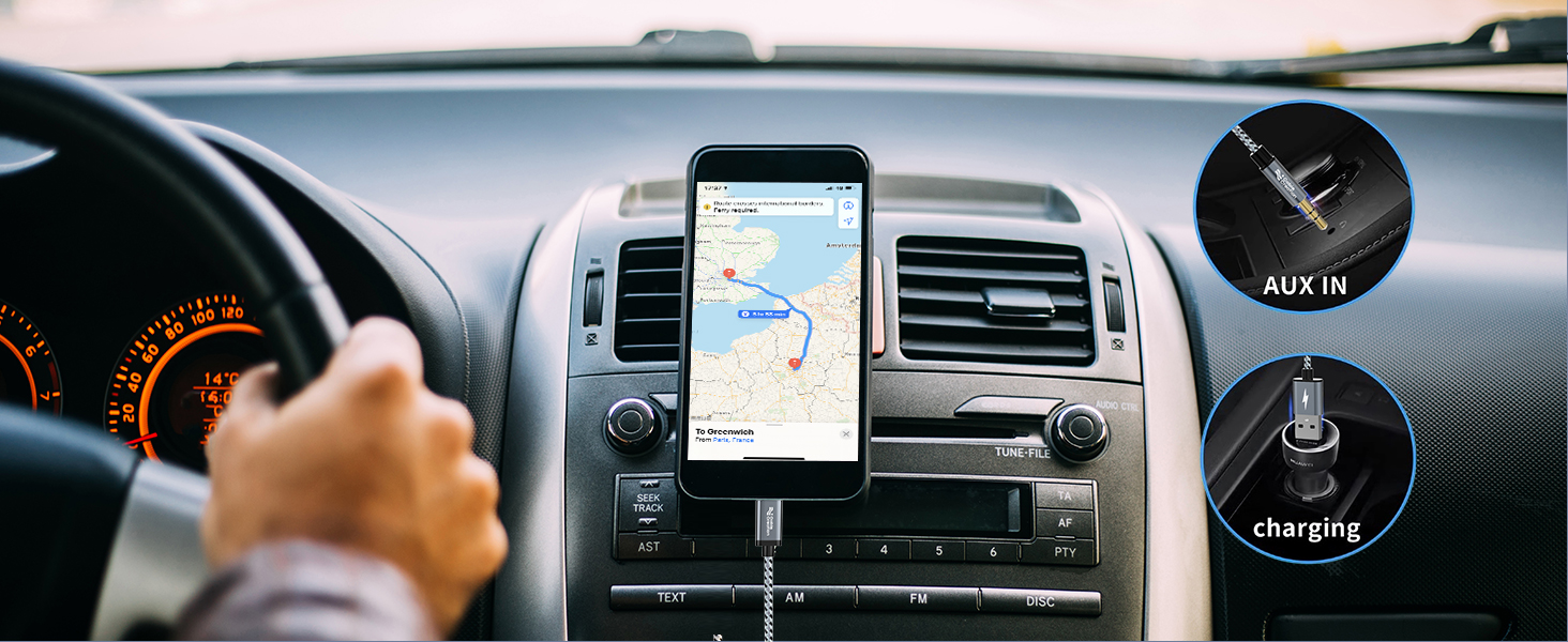 aux cable and charging for car