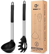 Silicone Pasta Fork and Ladle Spoon Set, Large Non Stick Kitchen Utensils for Cooking,Stirring,Se...