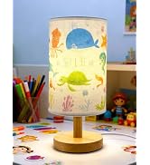 Kids Table Lamp for Bedroom Nightstand, 3-Color LED Night Light, Whale, Turtle, Shark, Coral and ...