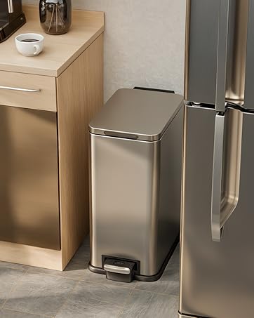 slim kitchen trash can with step pedal