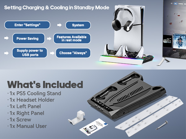 Package contents for PS5 cooling station