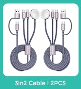 2Pack Upgraded 3 in 2 USB C Cable for Apple Watch Charger iPhone Charger USB C Multi Fast Chargin...