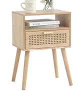 MaxSmeo Modern Nightstand Rattan Side End Table with Storage, for Living Room, Bedroom and Small ...