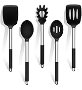 TeamFar Cooking Utensils Set, 5 PCS Silicone Kitchen Utensils with Stainless Steel Handle, for No...
