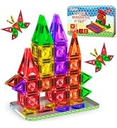 80PCS Mini Magnetic Tiles, Diamond Pattern Travel Magnetic Tiles Building Set with Case, Construc...