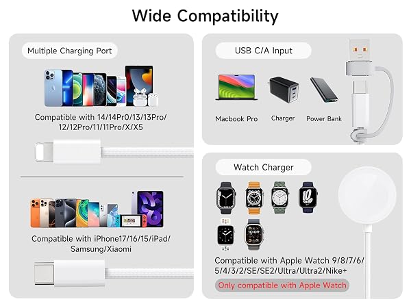 3 in one charger iphone watch and airpods 3 in 1 charger multi charging cable all in one charger