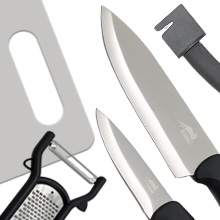 BOMKI Knives, Peeler Combo, Sharpner &amp; Cutting board