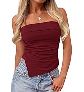 PRETTYGARDEN Going Out Tube Tops for Women Trendy Summer 2026 Asymmetrical Ruched Strapless Bande...