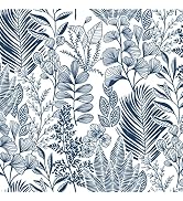 HeloHo Peel and Stick Wallpaper Floral Wall Paper Navy Blue Leaf Self Adhesive Removable Waterpro...