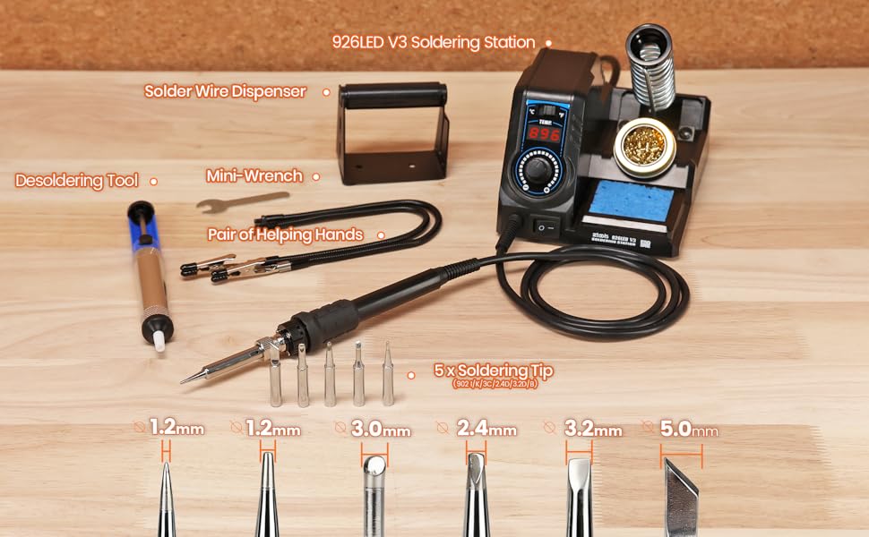 EZTOOLS 926LED V3 soldering station comes with a variety of accessories
