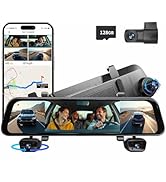 2025 Rearview Mirror Camera for Cars,12'' Mirror Dash Cam 4 Channel, 360 Dashcam Front Rear Insid...
