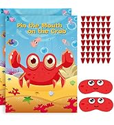 NEBURORA 2 Pack Pin The Mouth on The Crab Party Game 2 Large 21"x 28" Posters with 48pcs Stickers...