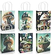 paeyaer 12 Pack AI's Mushroom Theme Party Favor Bags Large Thick Kraft Paper Christmas Goodie Bag...