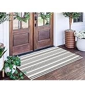 Black and White Striped Rug 24'' x 51''Outdoor Front Porch Rug Hand-Woven Machine Washable Indoor...