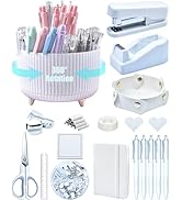 LXEVIHK White Desk Accessories, Office Supplies 360°Pen Holder Desk Organizers, With Tape Dispens...