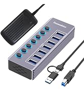 Tccmebius Powered 7-Port USB 3.0 Hub, USB C to 7 Ports USB Data Hub Splitter with Individual LED ...