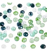 PH PandaHall 500pcs Green Faceted Glass Beads, 6mm Crystal Beads 5 Colors Green Loose Beads Space...