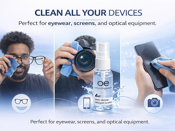 Outstanding Eyewear alcohol-free lens cleaner for glasses, sunglasses, and screens