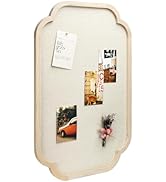 Modern Scalloped Pinboard - 20x30 Rustic Fabric Bulletin Board, Natural Wood, Decorative Pin Boar...