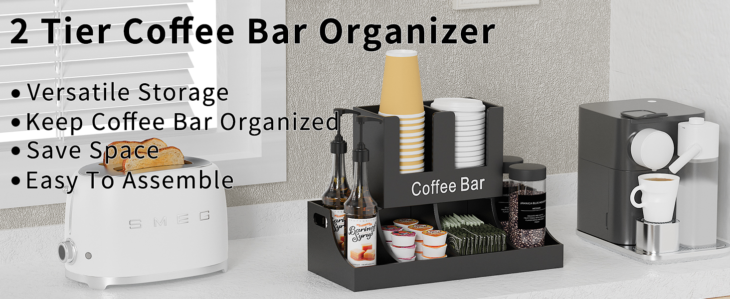 coffee station Organizer bar accessories and countertop for Pod syrup rack Tea cup condiment Small