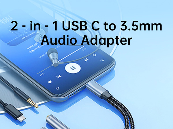2-in-1 USB C to Aux Audio Jack and Fast Charging Dongle Cable Cord