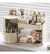 Makeup Organizer with Rotating Brush Holder Cosmetic Organizer with Drawers Countertop Skincare O...