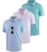 ZITY 3 Pack Golf Shirts for Men Short Sleeve UPF 50+ Performance Moisture Wicking Casual Striped ...