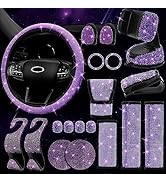 ARTILAURA 19 Pack Purple Bling Car Accessories Set for Women,Steering Wheel Cover Universal Fit 1...