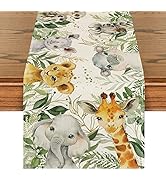 Artoid Mode Animals Elephant Giraffe BabyShower Table Runner, Seasonal Spring Summer Kitchen Dini...