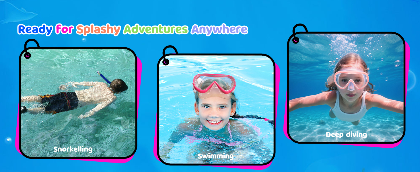 Kids Goggles with Nose Cover Kids Swim Goggles180° Clear View Snorkel Diving Mask for 5-15 Anti-Fog