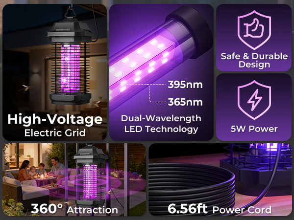 Bug Zapper Outdoor Indoor for garden and patio led no replace needed bulb