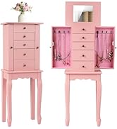 Giantex Standing Jewelry Armoire Cabinet with 4 Drawers, Flip Top Mirror, Top Storage Compartment...