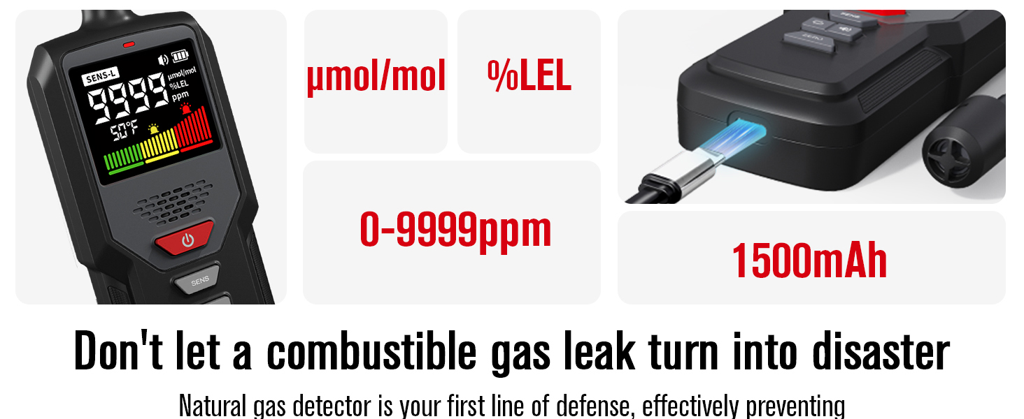 natural gas leak detector probe propane methane meter monitor reader alarm home safety