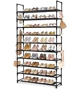 LANTEFUL Tall Shoe Rack 10 Tier Shoe Organizer Large Shoe Shelf with 18 Hooks Storage for 50 Pair...
