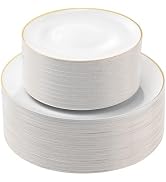 Bestluck 100PCS White Plastic Plates with Gold Rim, White Gold Disposable Plates for Party, Weddi...