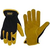 Men Leather Gardening Gloves, Utility Work Gloves for Mechanics, Construction, Driver, Dexterity ...