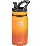 Fanhaw 14 Oz Kids Insulated Water Bottle with Straw Lid – Stainless Steel Double Wall Vacuum, Lea...