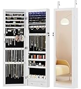 Sweetcrispy 6 LEDs Jewelry Cabinet Organizer, 47.2-inch Jewelry Armoire with Full-Length Mirror, ...