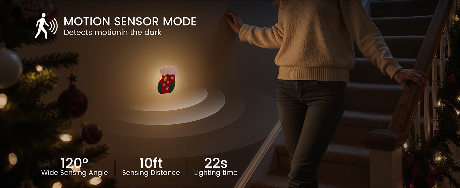 Christmas Stocking Motion Sensor Night Light for Stairs