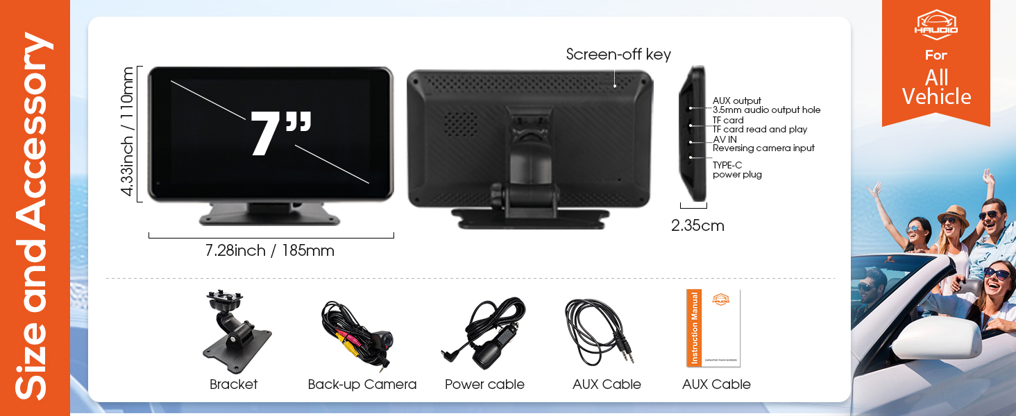 size of portable car stereo