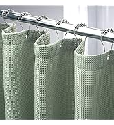 AmazerBath Sage Green Fabric Waffle Shower Curtain with Waffle Weave Heavy Duty Hotel Quality Bat...