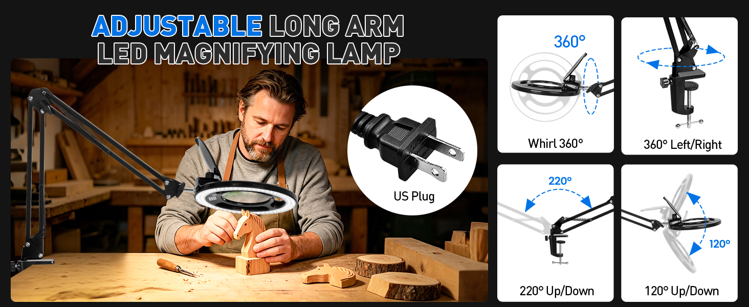 lighted magnifier lamp light swing arm desk lamps jewelry magnifying glass swing input 110-220Varm