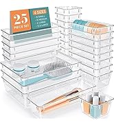 WOWBOX 25 PCS Clear Plastic Drawer Organizer Set, 4 Sizes Desk Drawer Divider Organizers and Stor...