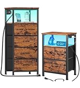 Furnulem Dresser and Nightstand Sets, Tall LED Dresser with Charging Station+Led Nightstand with ...